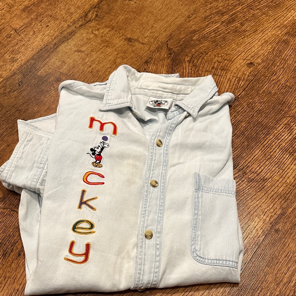 Disney Pastel Blue Button Down Shirt with Mickey Design